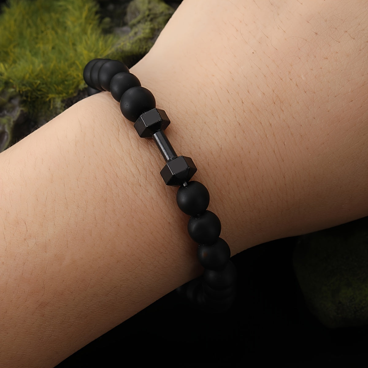 Frosted Bead Dumbbell Bracelet Men Fitness Style Gift