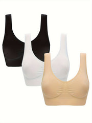 3pcs Wireless Sports Bras Breathable Push Up Intimates Bra
