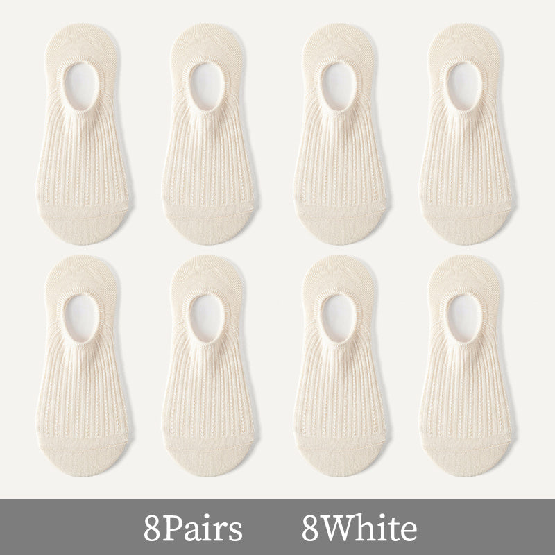 8 Pairs Solid No Show Socks Lightweight Non slip Ankle Socks Women's Stockings