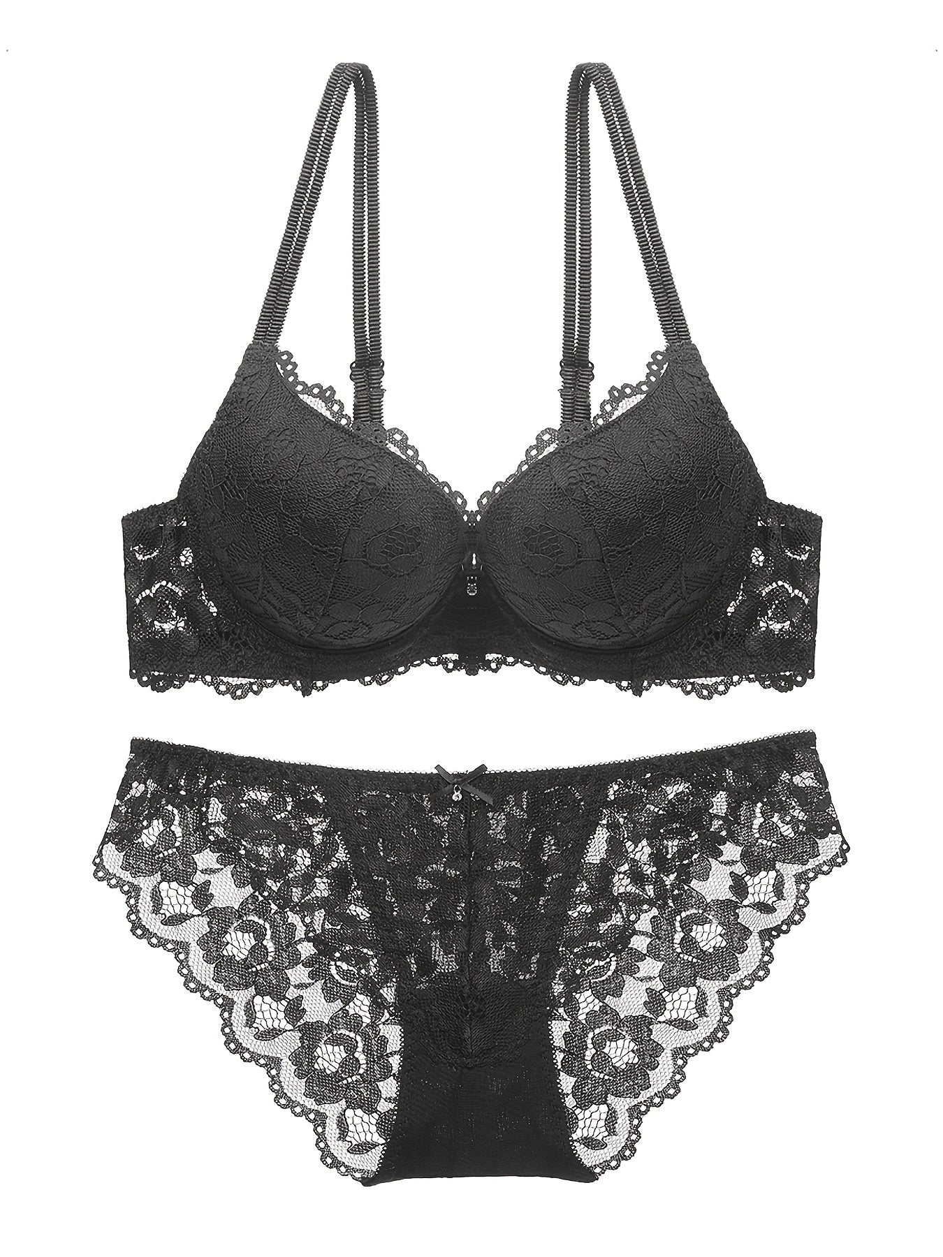 Lace Embroidery Lingerie Set Push Up Intimates Bra & Sheer Panty