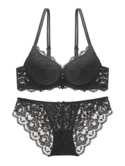Lace Embroidery Lingerie Set Push Up Intimates Bra & Sheer Panty