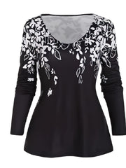  Floral Print Long Sleeve V Neck Top & Skirt 2 Piece Set