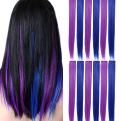 Y2K 5pcs Long Straight Highlight Hair Extension Clip-In Cosplay Synthetic