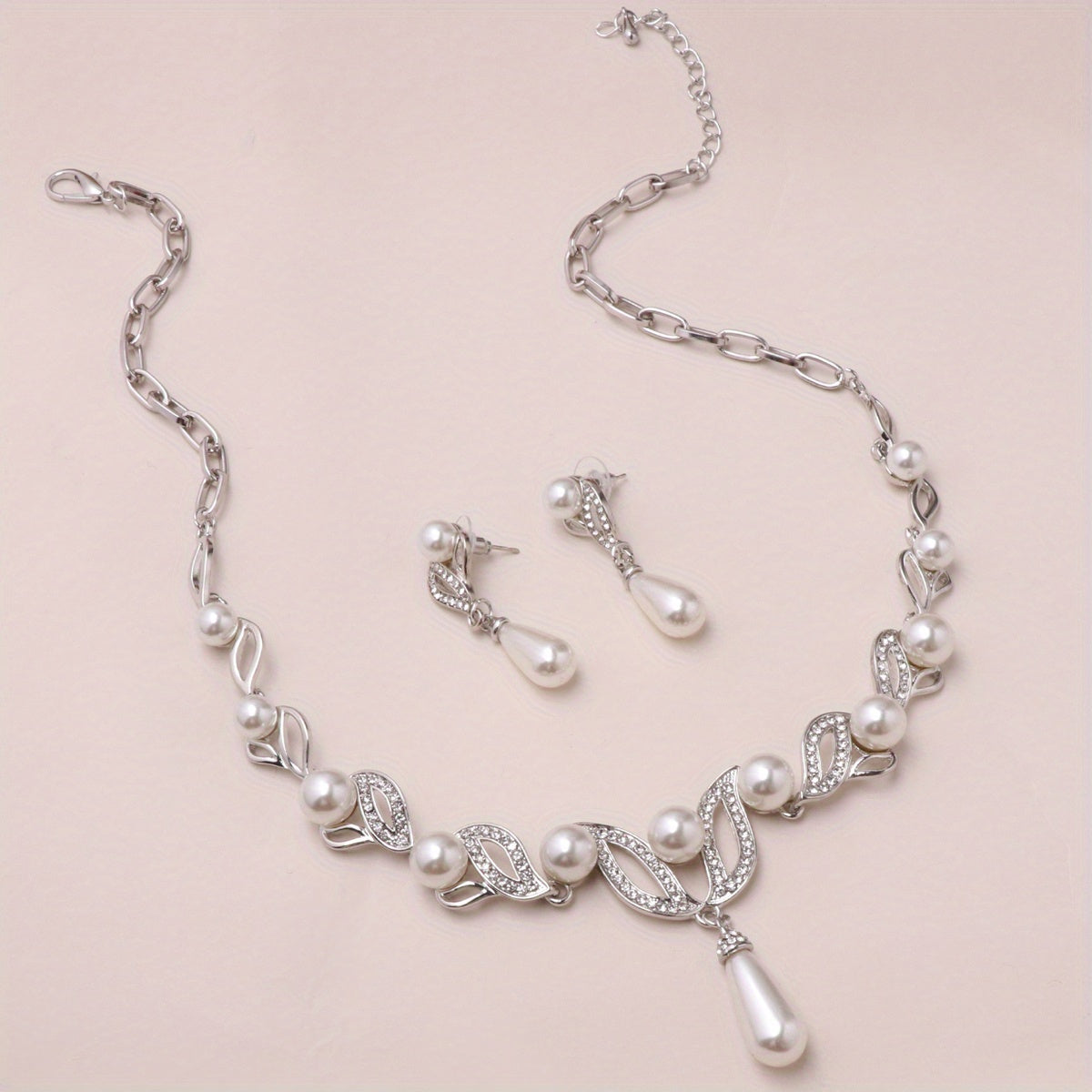DIY Pearl Necklace Earrings Set Women's Jewelry