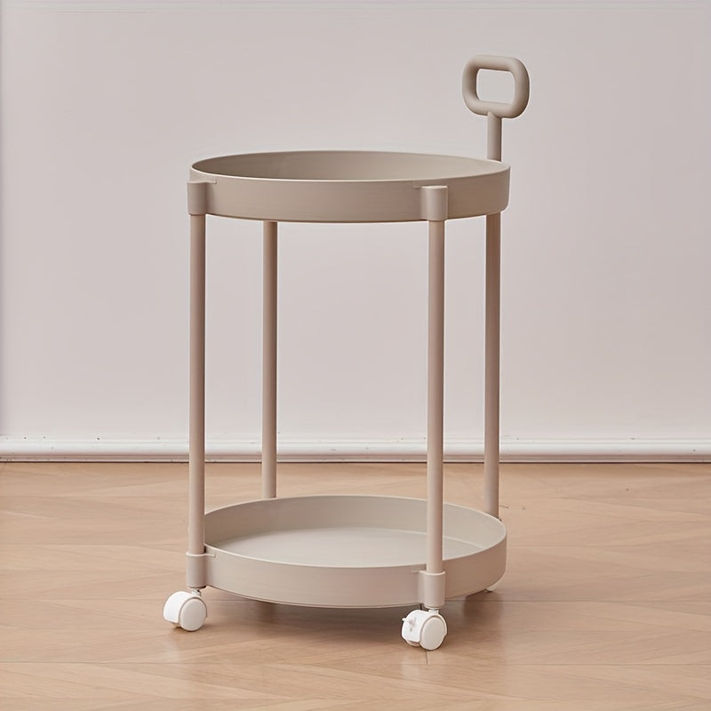 Cream Style Coffee Table Movable Cart Small Bedside Shelf