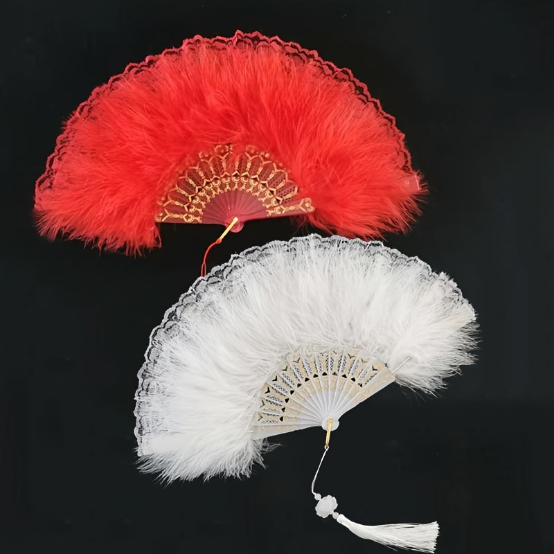 Feather Fan Dance Fan Lace Fluffy Folding Fan
