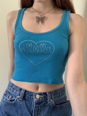 Rhinestone Tank Top Crew Neck Sleeveless Summer Women's Clothing