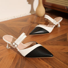 Women's Slingback Kitten Heels Pointed Toe Colorblock Sandals
