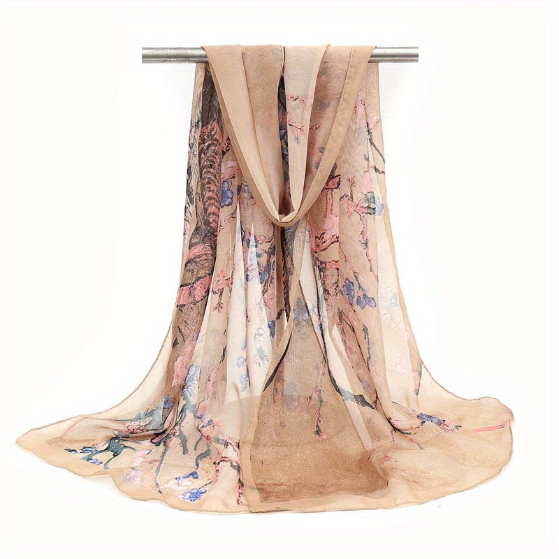 Vintage Tree Print Chiffon Scarf Long Shawl Windproof Head Wrap