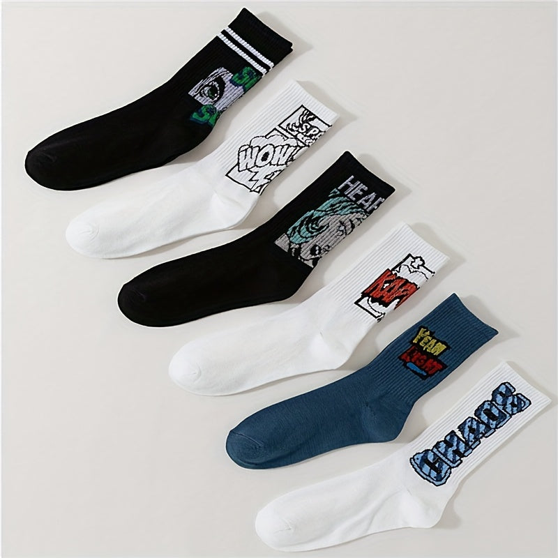 6 Pairs Letter Print Mid Tube Socks Comfy & Breathable Women's Stockings