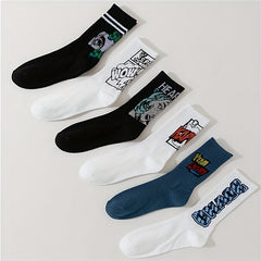 6 Pairs Letter Print Mid Tube Socks Comfy & Breathable Women's Stockings
