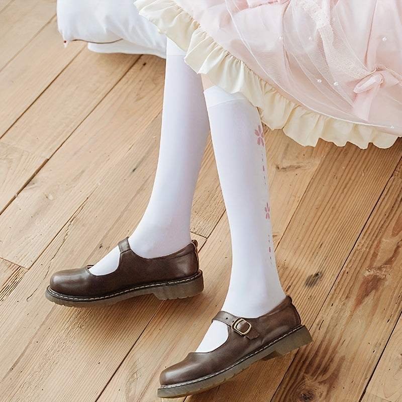 Floral Print Calf Socks Women's Knee High Stockings