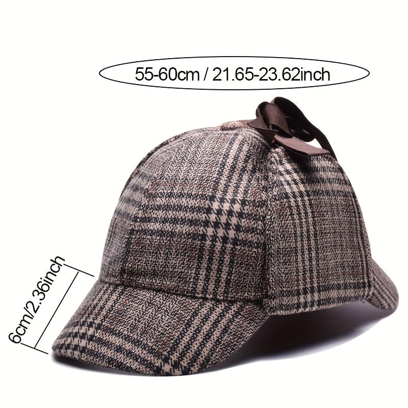 Khaki Plaid Vintage Baseball Cap Double Brim Ear Warmer Sun Hat