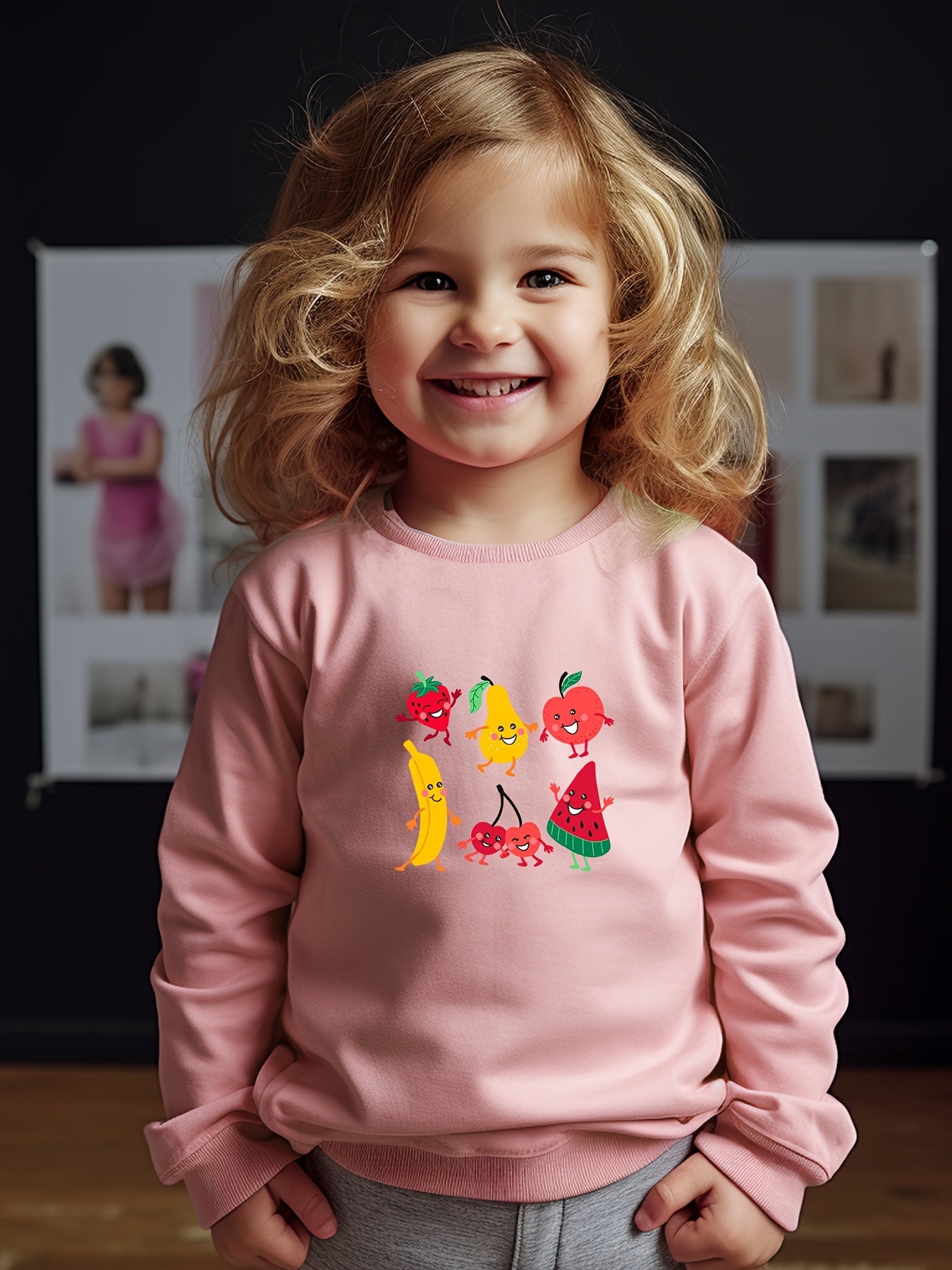 Breathable Cartoon Fruit Graphic Crew Neck Long Sleeve Sweatshirt Pullover