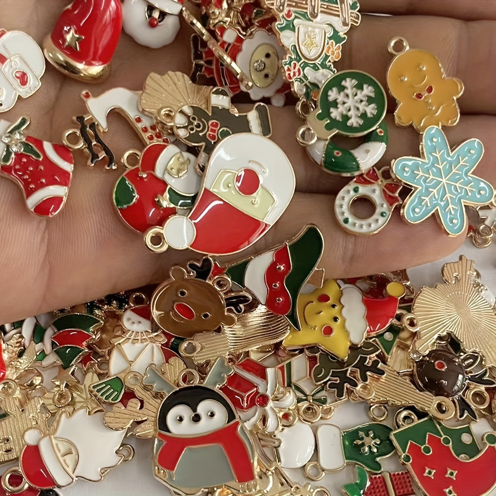 200pcs Mix Random Christmas Drop Alloy Pendant Enamel Charms for DIY Jewelry