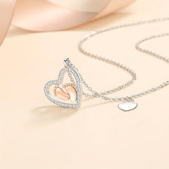 Baby Foot Heart Pendant Necklace With Card - Party Holiday Birthday Gift