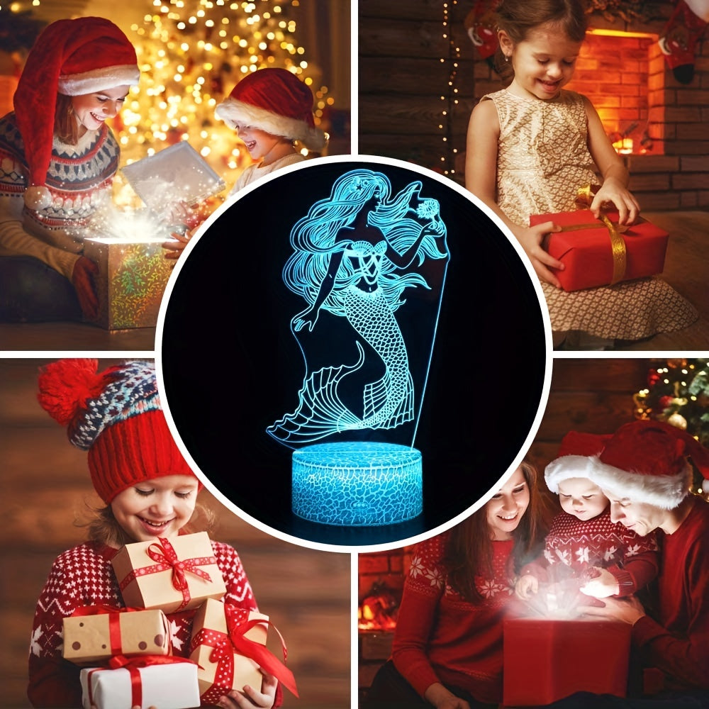 Mermaid 3D Illusion Lamp - The Little Mermaid LED Night Light - 16 Colors
