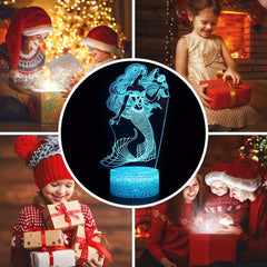 Mermaid 3D Illusion Lamp - The Little Mermaid LED Night Light - 16 Colors
