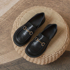 Women's Metallic Chunky Heel Loafers Slip On Shoes Comfortable Faux Leather