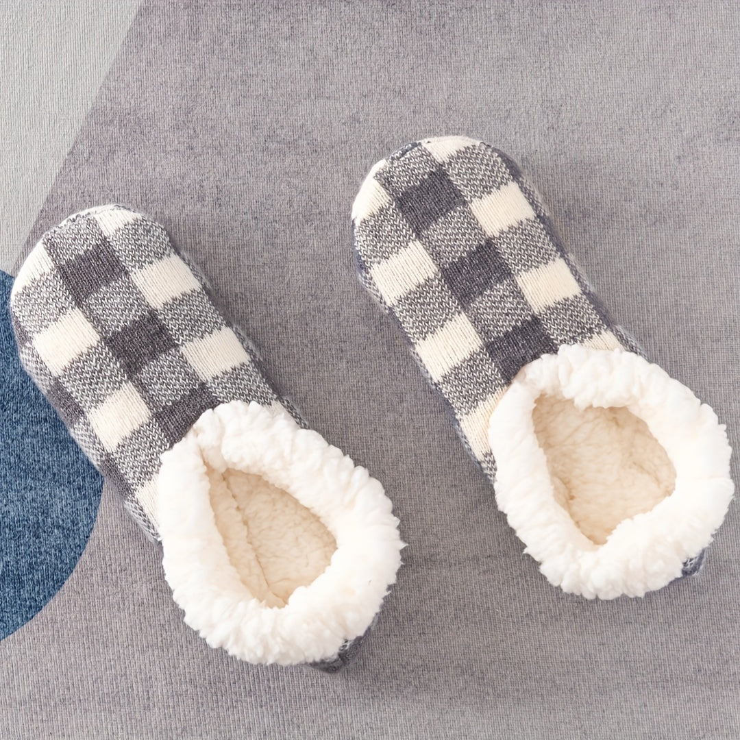 Plaid Plush Lined Socks Soft & Warm Low Cut Floor Socks Women's Stockings