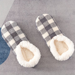 Plaid Plush Lined Socks Soft & Warm Low Cut Floor Socks Women's Stockings