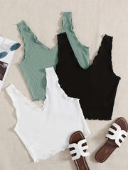Ruffle Trim Tank Top Set Casual Summer Sleeveless Women's Clothing