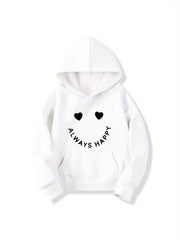 Girls Creative Smile Print Hooded Sweatshirt Top Youth