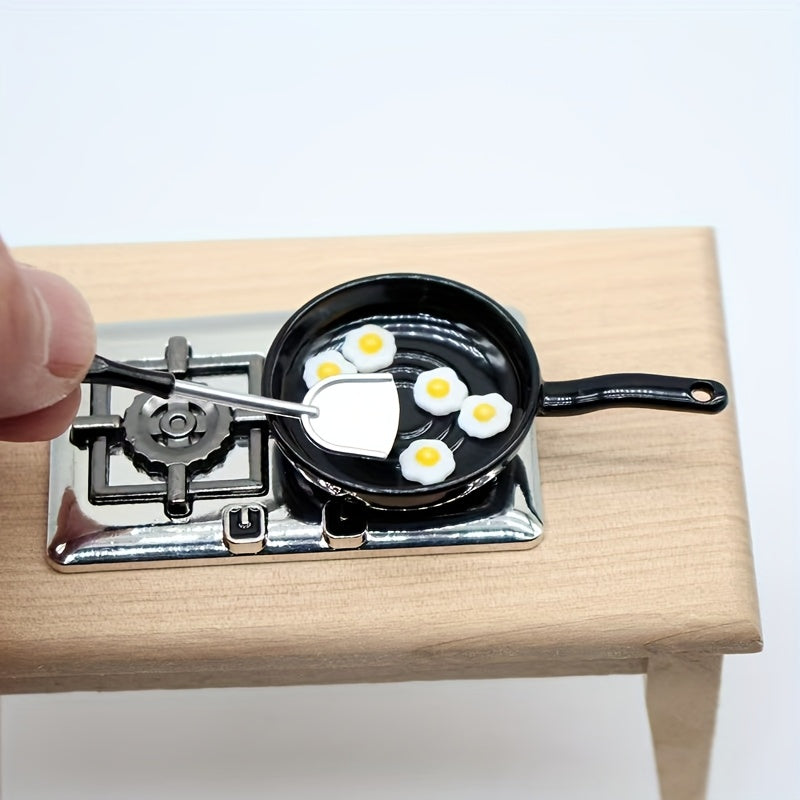 7pcs Food Play Pan Fried Egg and Spatula Set for Dollhouse Scene