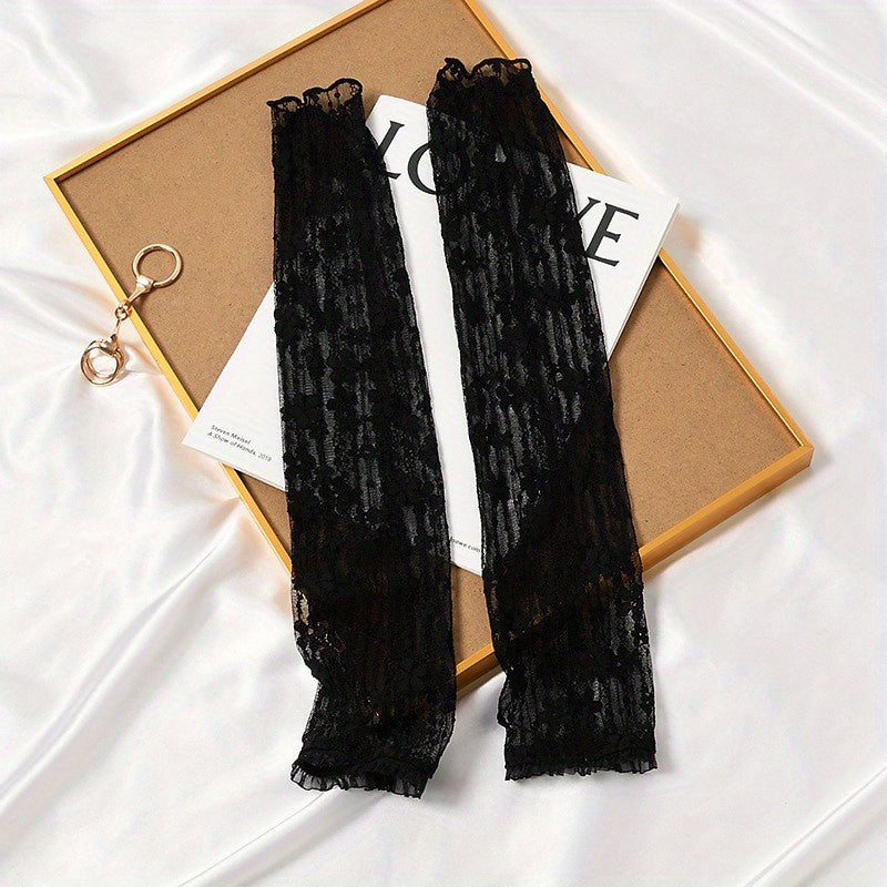 Floral Lace Fingerless Sunscreen Long Gloves Women
