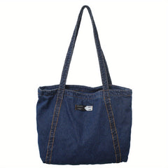 Vintage Retro Denim Tote Bag Large Capacity Shoulder Bag Women's Casual Handbag