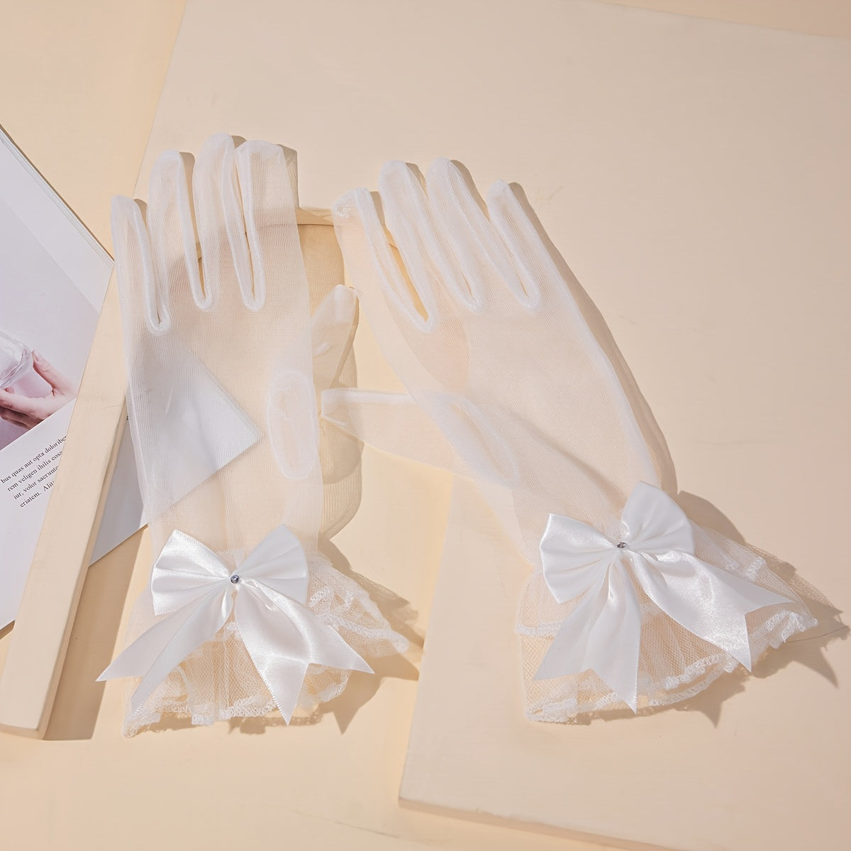 Sheer Wedding Gloves With Bow Bridal Gloves