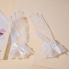 Sheer Wedding Gloves With Bow Bridal Gloves
