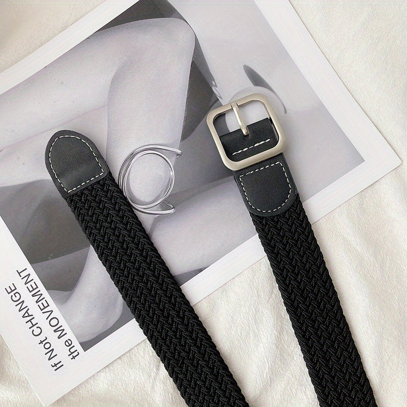Elastic Woven Canvas Belt Men Women Casual Square Buckle