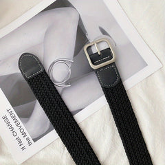 Elastic Woven Canvas Belt Men Women Casual Square Buckle