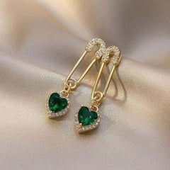 925 Silver Needle Zircon Green Crystal Earrings