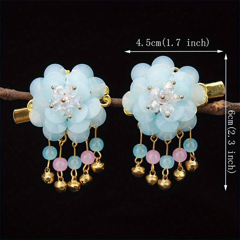 Flower Hair Clip With Bells Pendant Chinese Ancient Costume Hair Accessories