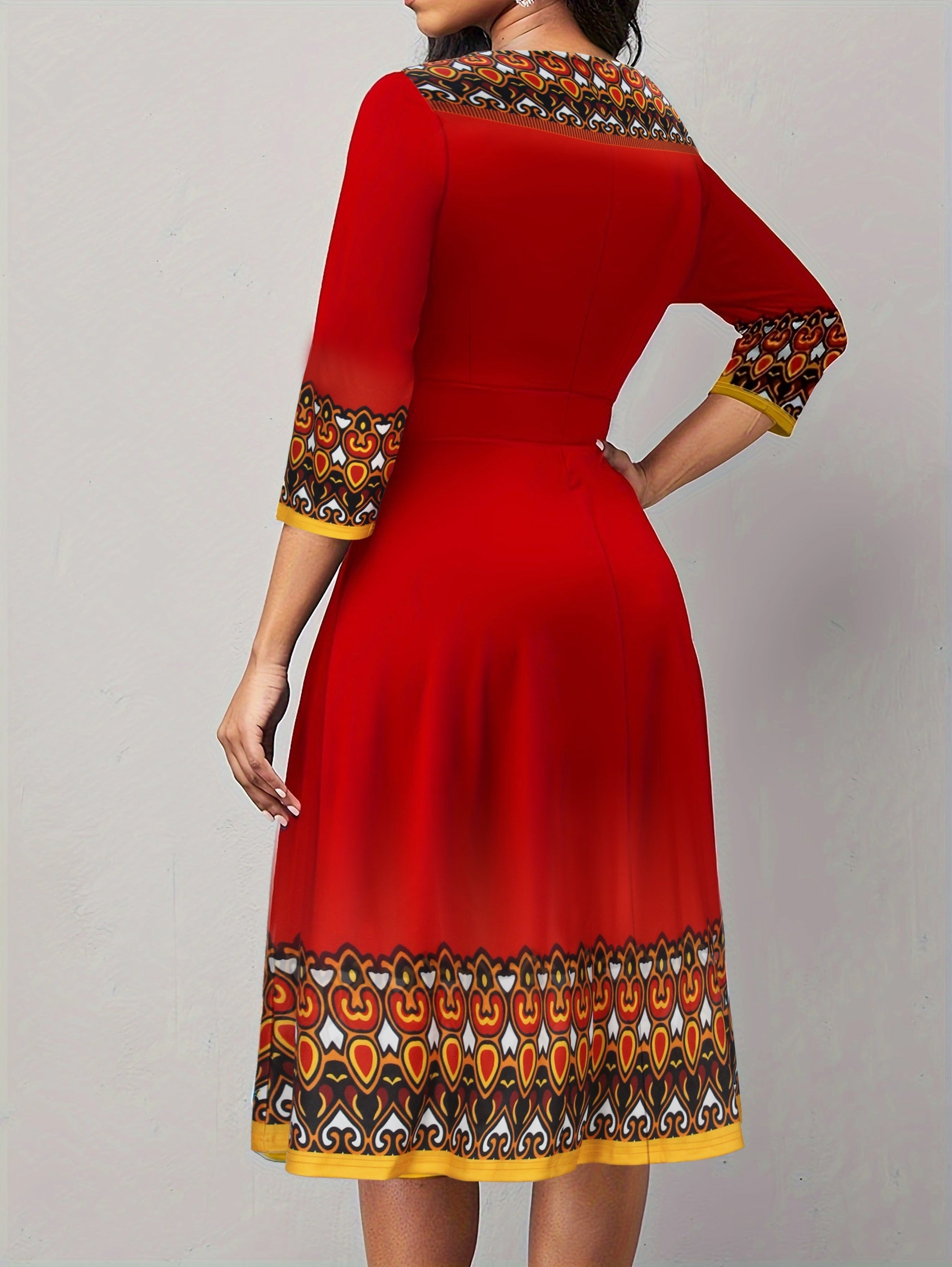  Colorblock Graphic Print Round Neck Dress