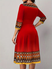  Colorblock Graphic Print Round Neck Dress