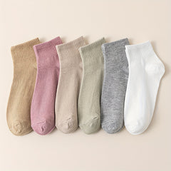 6 Pairs Solid Socks Comfy & Breathable Women's Stockings