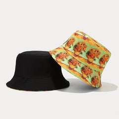 Sunflower Patterns Fishermans Hat Double Sided Outdoor Sun Protection