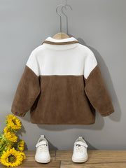 Boy's Casual Block Fleece Jacket Zip Up Lapel Jacket