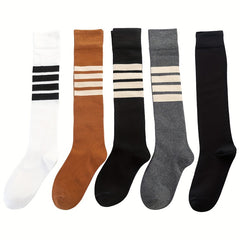 2 Pairs Striped Solid Calf Socks College Style Knee High Socks Women's Stockings