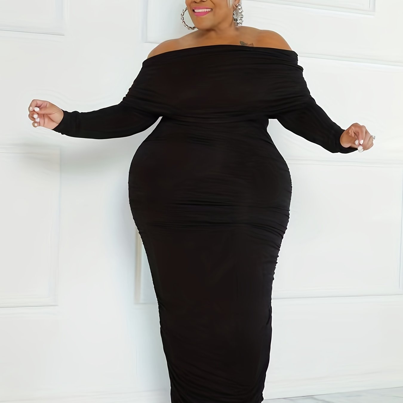  Off Shoulder Long Sleeve Maxi Dress
