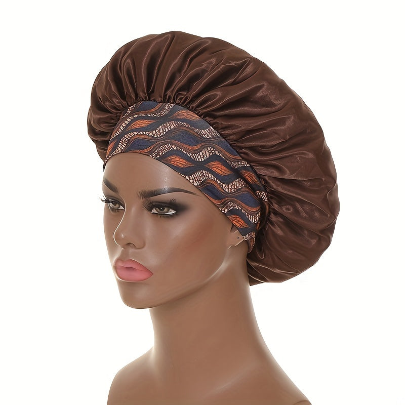 Solid Satin Bonnet Large Sleep Hair Bonnets Elastic Hair Cap