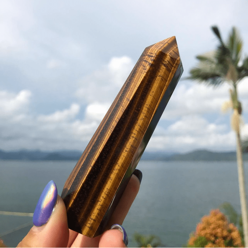 Yellow Tiger Eye Crystal Tower 6 inch Natural Healing Point Obelisk