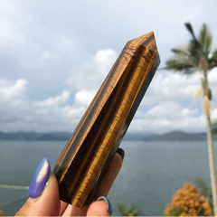 Yellow Tiger Eye Crystal Tower 6 inch Natural Healing Point Obelisk