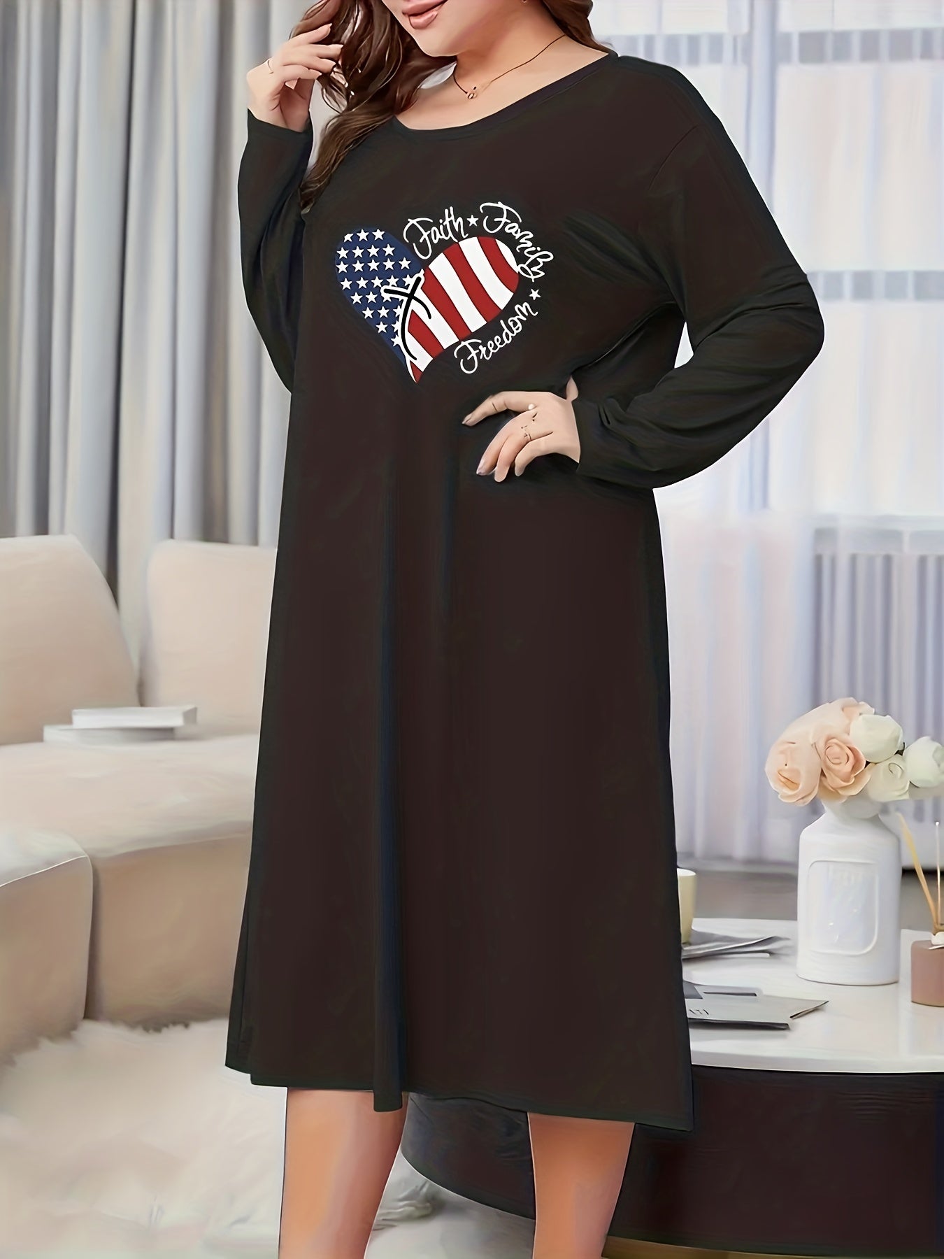 Independence Casual Nightdress Women's Plus Flag Pattern Heart & Lette