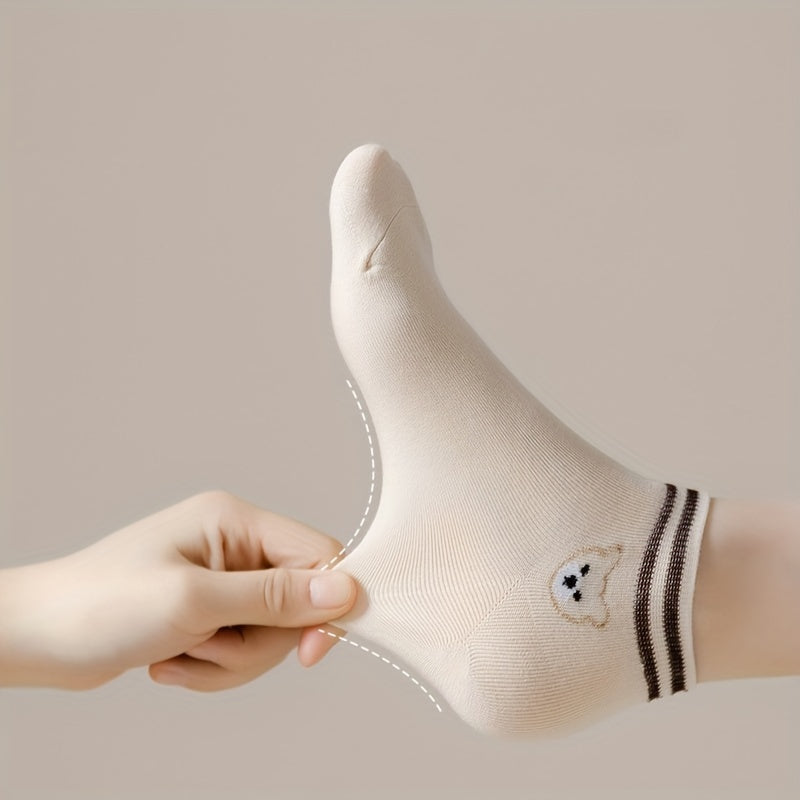 5 Pairs Thin Bear Print Short Socks for Women