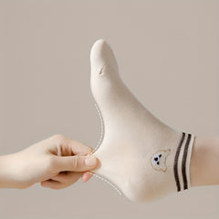 5 Pairs Thin Bear Print Short Socks for Women