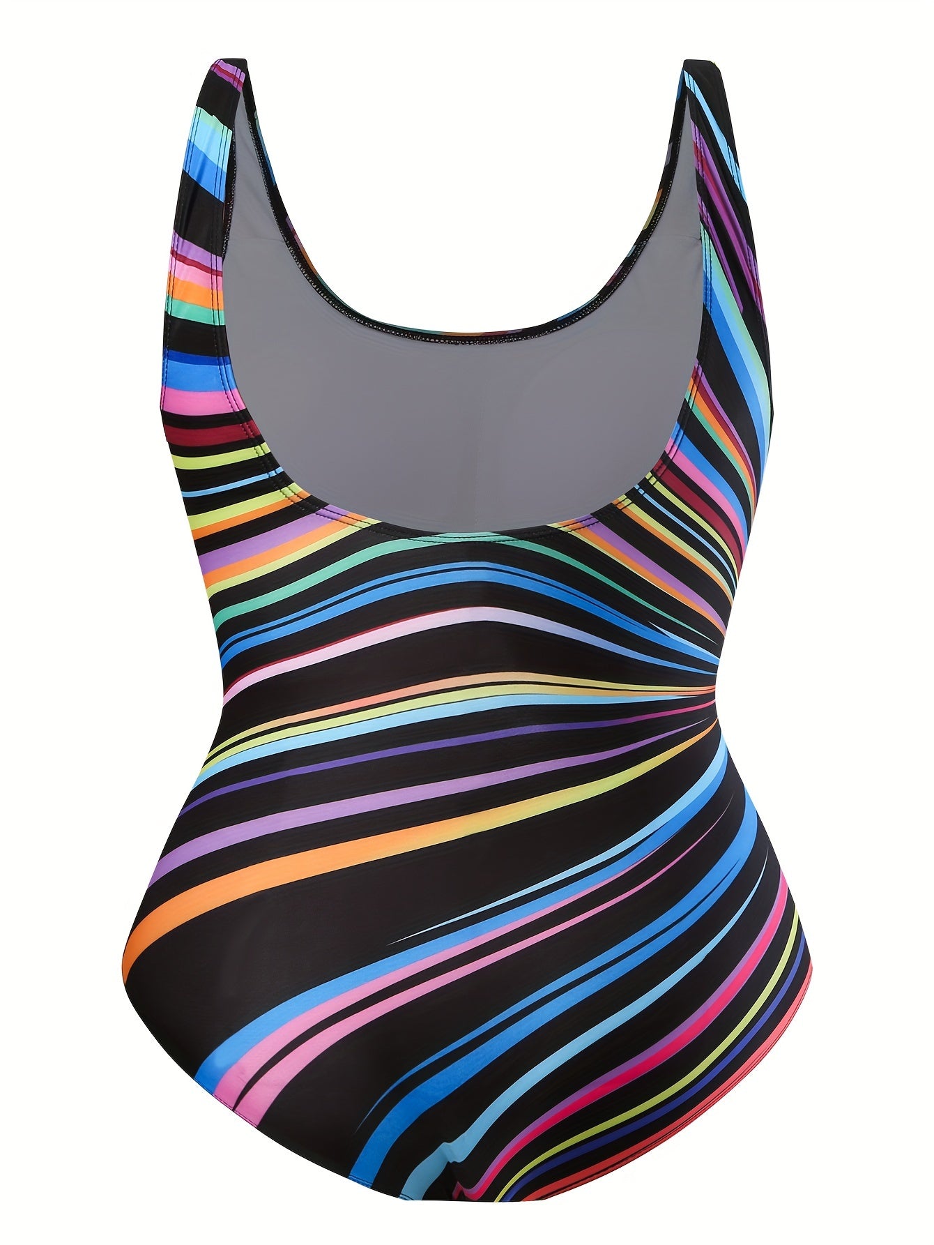  Round Neck Stripe Print One Piece Swimsuit